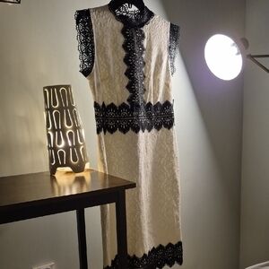 Elegant Lace Dress with Black Accents